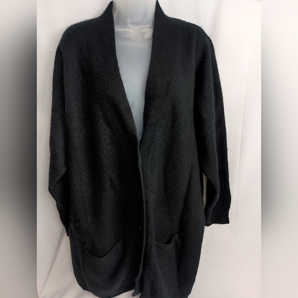 Black Open-Front vintage lambs wool angora coatigan winter cardigan‎ Sweater